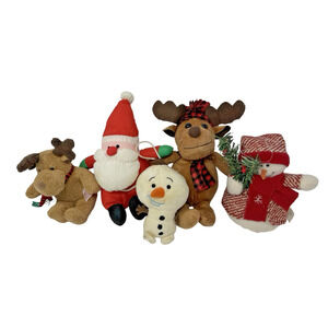 Lot of 5 Plush Christmas Ornaments Santa Snowman Reindeer Fabric Holiday Decor